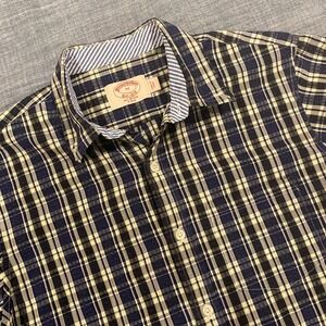 Brooks Brothers Mens Extra Slim Fit Short Sleeve Plaid Dobby Shirt Navy Green M